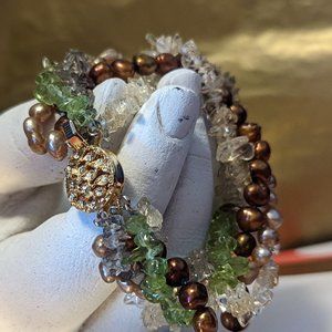 Bracelet 5 strand beaded twisted with gold tone clasp